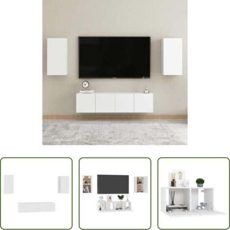 Armadio TV -  Set Mobili Porta TV 4 pz Bianco in Legno Multistrato