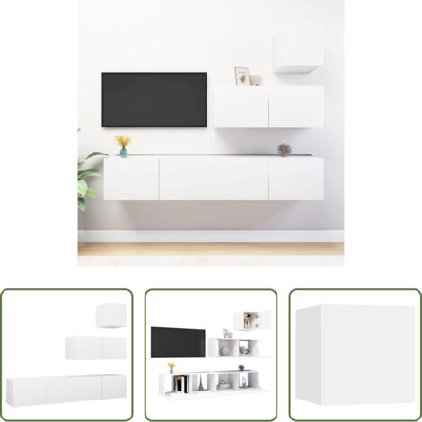 Armadio TV -  Set Mobili Porta TV 4 pz Bianco in Legno Multistrato
