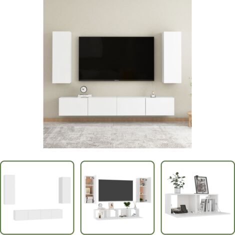 Armadio TV -  Set Mobili Porta TV 4 pz Bianco in Legno Multistrato