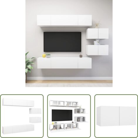 Armadio TV -  Set Mobili Porta TV 6 pz Bianco in Legno Multistrato