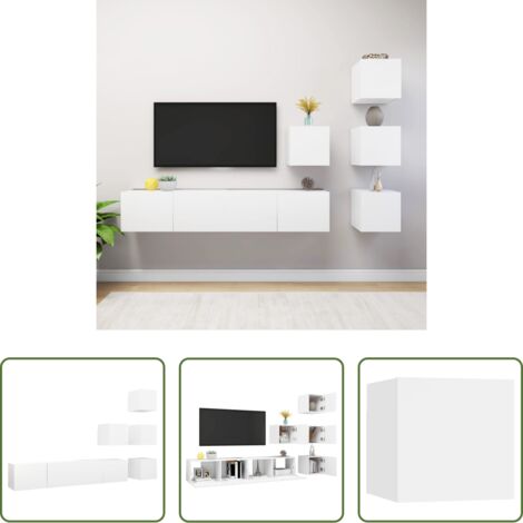 Armadio TV -  Set Mobili Porta TV 6 pz Bianco in Legno Multistrato