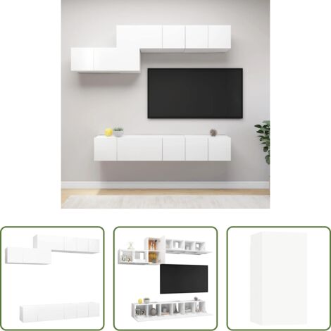 Armadio TV -  Set Mobili Porta TV 7 pz Bianco in Legno Multistrato