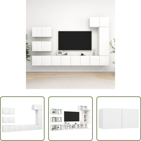 Armadio TV -  Set Mobili Porta TV 8 pz Bianco in Legno Multistrato