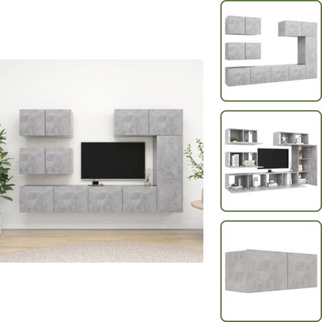 Armadio TV sospeso - vidaXL Set di Mobili Porta TV 6 pz Grigio Cemento in Legno Multistrato - Armadio TV in legno