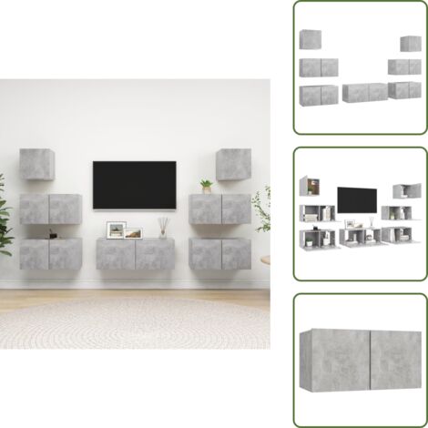 Armadio TV sospeso - vidaXL Set di Mobili Porta TV 7 pz Grigio Cemento in Legno Multistrato - Armadio TV in legno