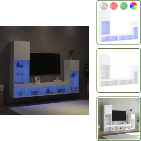 Armadio TV - vidaXL Mobili TV a Muro con LED 4pz Bianchi in Legno Multistrato - Armadio a muro