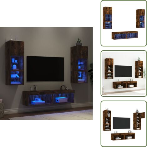 Armadio TV - vidaXL Mobili TV a Muro con LED 6pz Rovere Fumo in Legno Multistrato - Armadio a muro