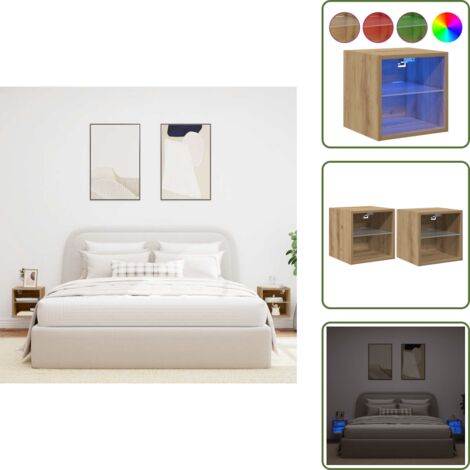 Armadio TV - vidaXL Mobili TV a Parete con Luci LED 2 pz Rovere Artigianale - Armadio a parete