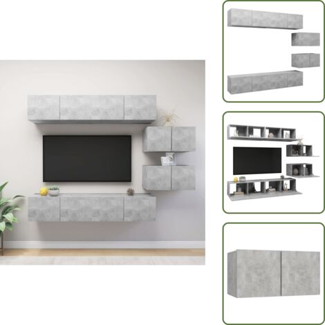 Armadio TV - vidaXL Set di Mobili Porta TV 6 pz Grigio Cemento in Legno Multistrato - Armadietto TV sospeso