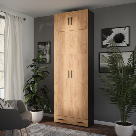 Armadio universale Ingo, Antracite/Rovere dorato, 80 x 241.2 cm con piano superiore e modulo cassetto, Vicco