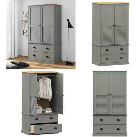 Armadio VIGO 90x55x170 cm in Legno Massello di Pino Grigio - Armadio per camera da letto - Armadio in pino