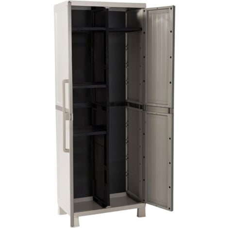 armadio Wood Midi Portascope con 4 ripiani Interni, in plastica da Interni ed esterni, colore grigio tortora/grigio chiaro.