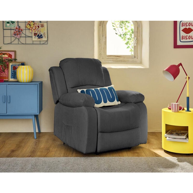 Bestmobilier - Armand - fauteuil relax électrique en velours côtelé - gris