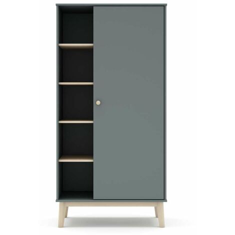 Armario 1 puerta 5 huecos DYLAN acabado verde kaki/cera blanca, 90cm(Ancho) 52cm(Fondo) 181cm(Alto