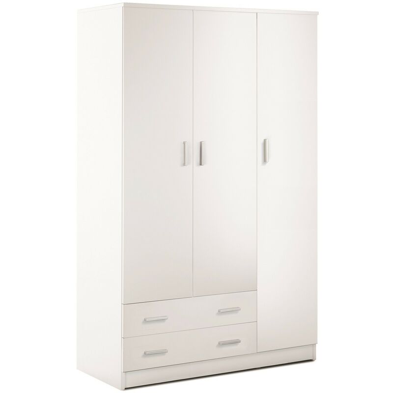 

Armario 115xH182 cm Blanco mate con tres puertas y dos cajones | Blanco