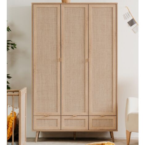 Armario 120x195H cm Roble claro con tres puertas y tres cajones Roble claro