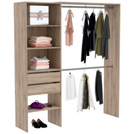 Armario 2 Barras colgadoras Columna con 4 estantes y 2 cajones habitacion Dormitorio vestidor 205x185x44 cm