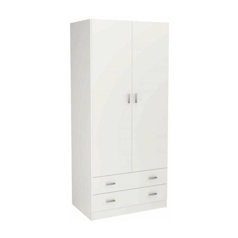 

Armario 2 puertas abatibles 2 cajones acabado blanco 180 cm(alto)80,4 cm(ancho)52 cm(fondo) Color BLANCO