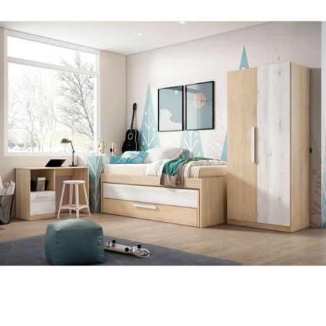 Armario 2 puertas abatibles acabado sahara/blanco, 200cm(alto) 90cm(ancho) 53cm(fondo)