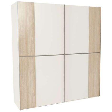 Armario 2 puertas correderas acabado blanco/roble 200 cm(alto)180 cm(ancho)60 cm(fondo)