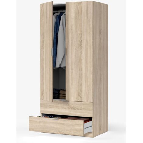 Armario 2 Puertas - Dormitorio Marrón Roble 52x180h cm