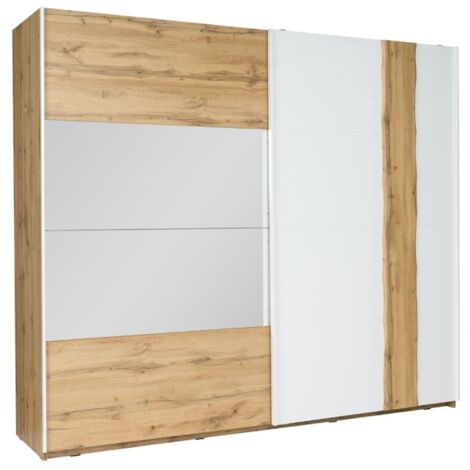 Armario 250 cm WOOD 2 puertas correderas con espejo color roble y blanco