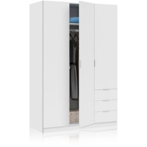 USINESTREET Armario Low Cost 3 puertas 3 cajones Blanco 121cm(armario)/35cm(cajón) (ancho) x 180cm(armario)/13cm(cajón) (alto)