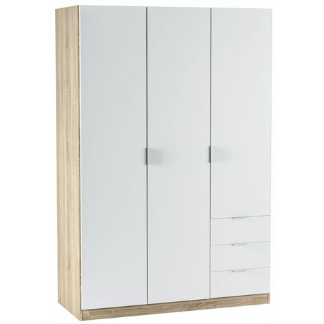 Armario 3 puertas 3 cajones blanco roble