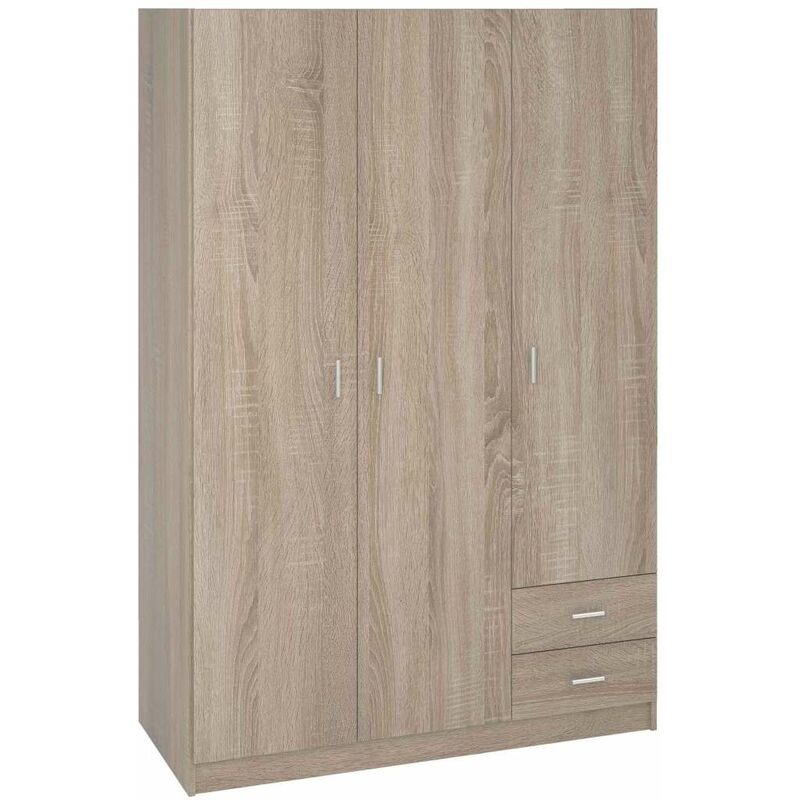 

Armario 3 puertas abatibles 2 cajones acabado blanco 180 cm(alto)120 cm(ancho)52 cm(fondo) Color ROBLE