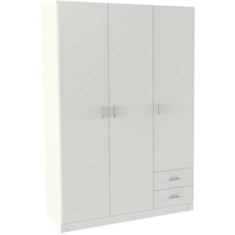 Armario 3 puertas abatibles 2 cajones acabado blanco, 180 cm(alto)120 cm(ancho)52 cm(fondo)