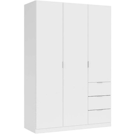 Armario 3 puertas abatibles 3 cajones acabado blanco. 180cm(alto). 121cm(ancho). 52cm(fondo).