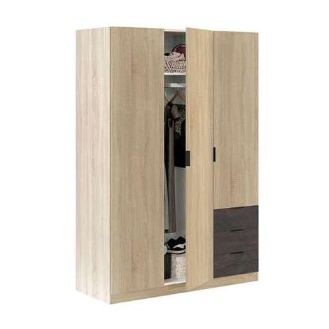 Armario 3 puertas abatibles 3 cajones acabado roble/oxido. 180cm(alto). 121cm(ancho). 52cm(fondo).