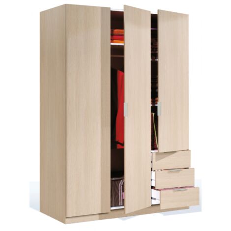 Armario 3 Puertas - Dormitorio Roble Marrón 52x121 cm
