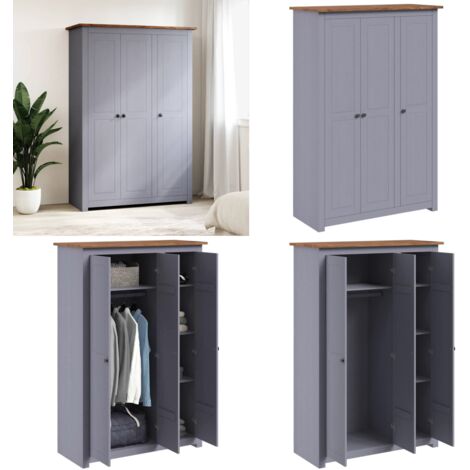 Armario 3 puertas madera pino Panamá Range gris 118x50x171,5cm - Armario ropero - Armario gris