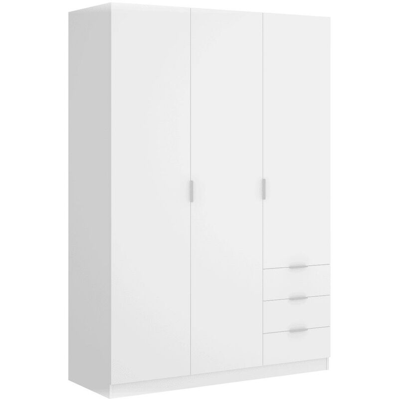 

Armario 3 Puertas 3 Cajones 184x121x52 cm Blanco - Blanco