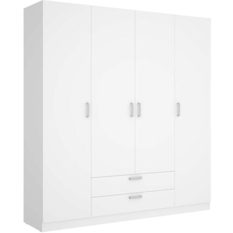 Armario 4 puertas abatibles 2 cajones acabado blanco, 216.5cm(alto) 201cm(ancho) 52cm(fondo)