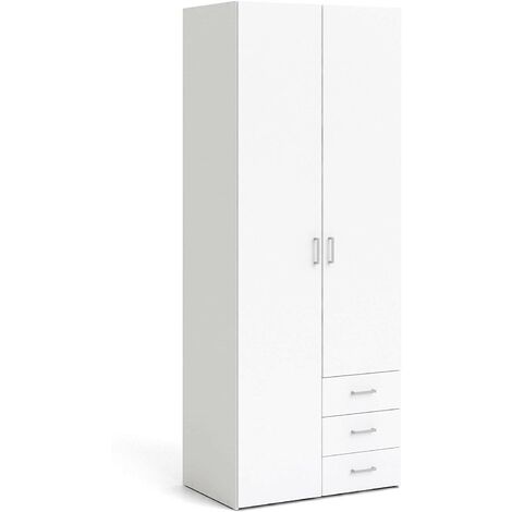 CAESAROO Armario 77x200H cm Blanco mate con dos puertas y tres cajones Blanco