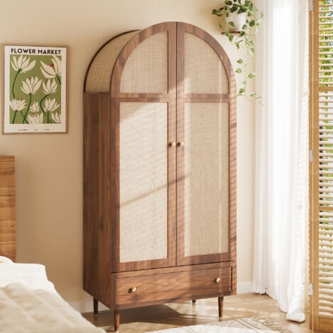 Armario 79x50x175 cm con cajones puertas de madera gran espacio de almacenaje apto para dormitorio color nogal