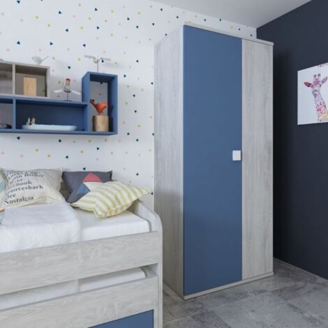 Armario 90x52x223h 2 puertas blanco desgastado celeste