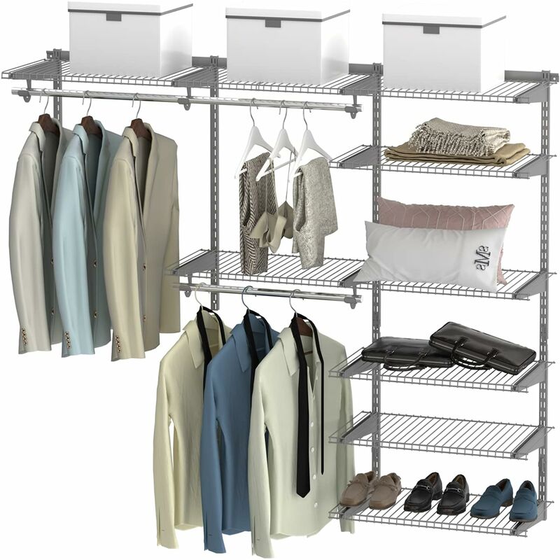 

Costway - Armario Abierto de Pared para Ropa con Estantes de Alambre Ampliable de 120 cm a 180 cm Sistema de Estantería Flexible