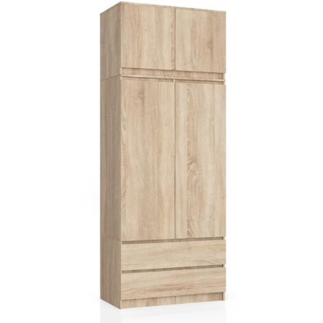 Armario AKORD S90 con altillo Roble Sonoma 90 cm 2 puertas 2 cajones frente en color Roble Sonoma 6 estantes 90x51x234 cm