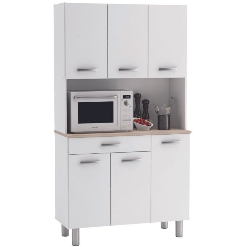 Meuble micro-onde Pasta &agrave; 6 portes et 1 tiroir coloris blanc