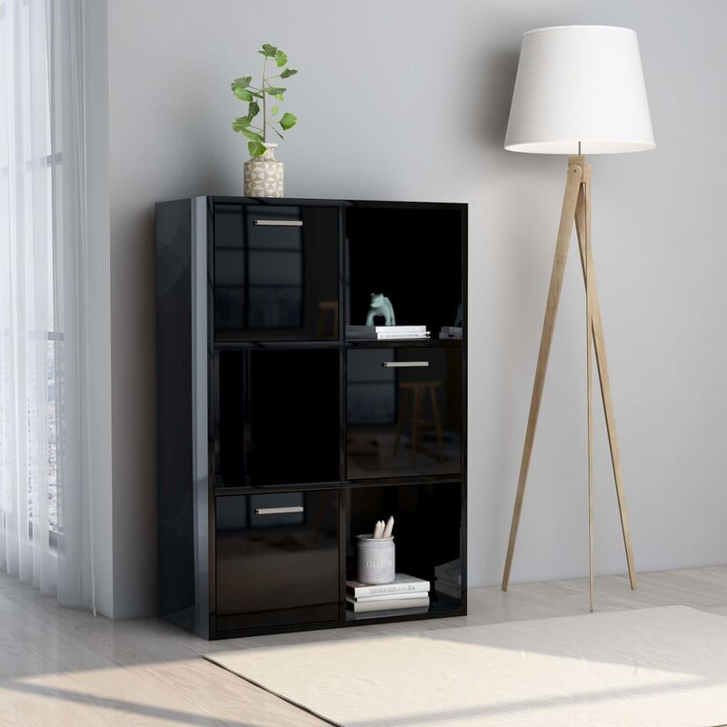 

Armario almacenamiento aglomerado negro brillante 60x29,5x90 cm