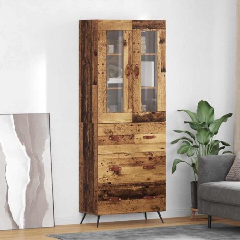 Armario alto con estante con cajón 2 pcs Madera vieja