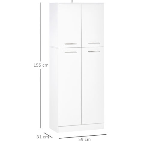 Armario Alto de 2 Puertas Mueble Auxiliar Almacenaje Multifuncional con 5 Estantes Ajustables59x31x155 cm Blanco
