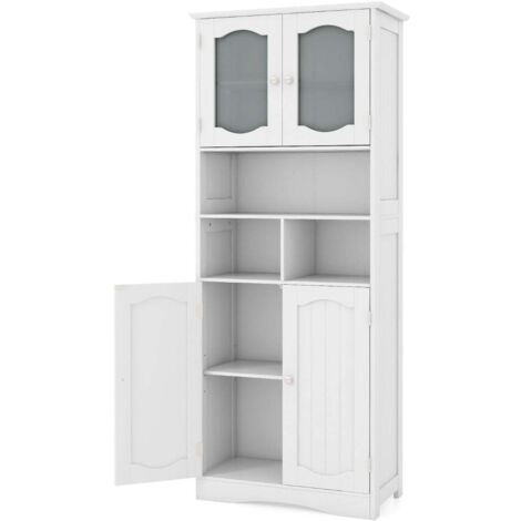 Armario alto de 60 x 30 x 1485 cm con almacenaje versátil y 2 puertas de cristal esmerilado de diseño moderno fabricado en MDF blanco 200010229