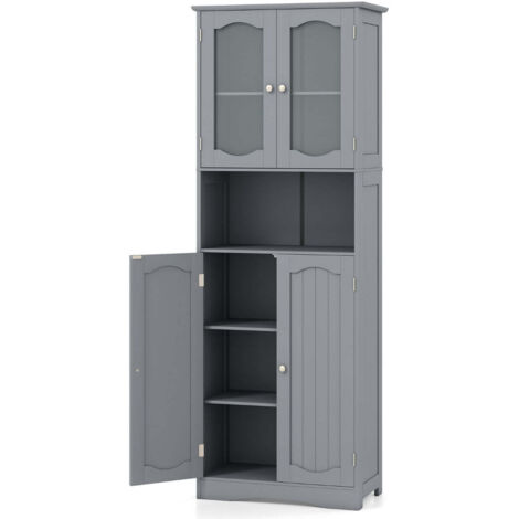 Armario alto de almacenaje 60 x 30 x 164 cm con 2 estantes regulables y 3 compartimentos abiertos estilo moderno MDF gris 200010233