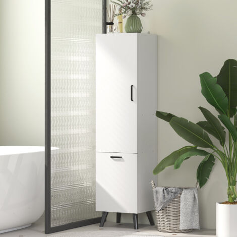 Armario Alto para Baño con Puertas y Estantes Cesto para Ropa Sucia en Espacios Reducidos 35x31,5x144 cm Blanco