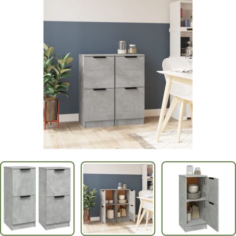 Armario -  Aparadores 2 uds madera contrachapada gris hormigón 30x30x70 cm