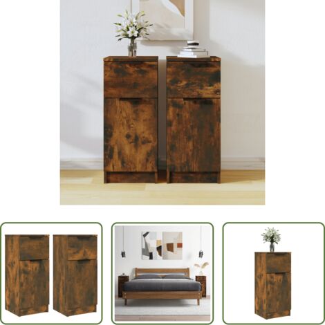 Armario -  Aparadores 2 uds madera contrachapada roble ahumado 30x30x70 cm